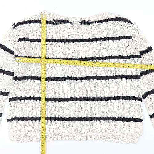 L.O.G.G. Womens White Striped Cotton Knit Jumper Size S