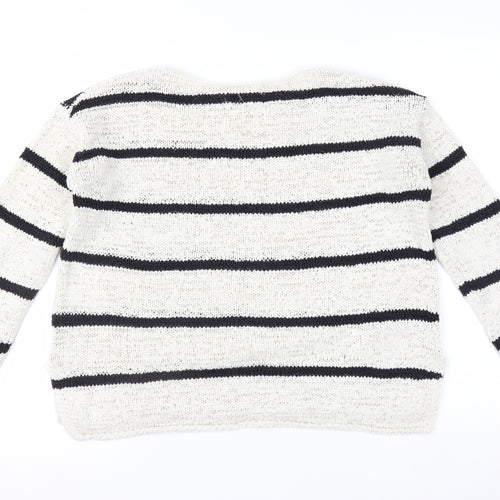 L.O.G.G. Womens White Striped Cotton Knit Jumper Size S