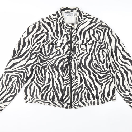 New Direction Women's Zebra Print Cotton Biker Jacket M
