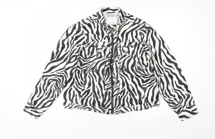 New Direction Women's Zebra Print Cotton Biker Jacket M