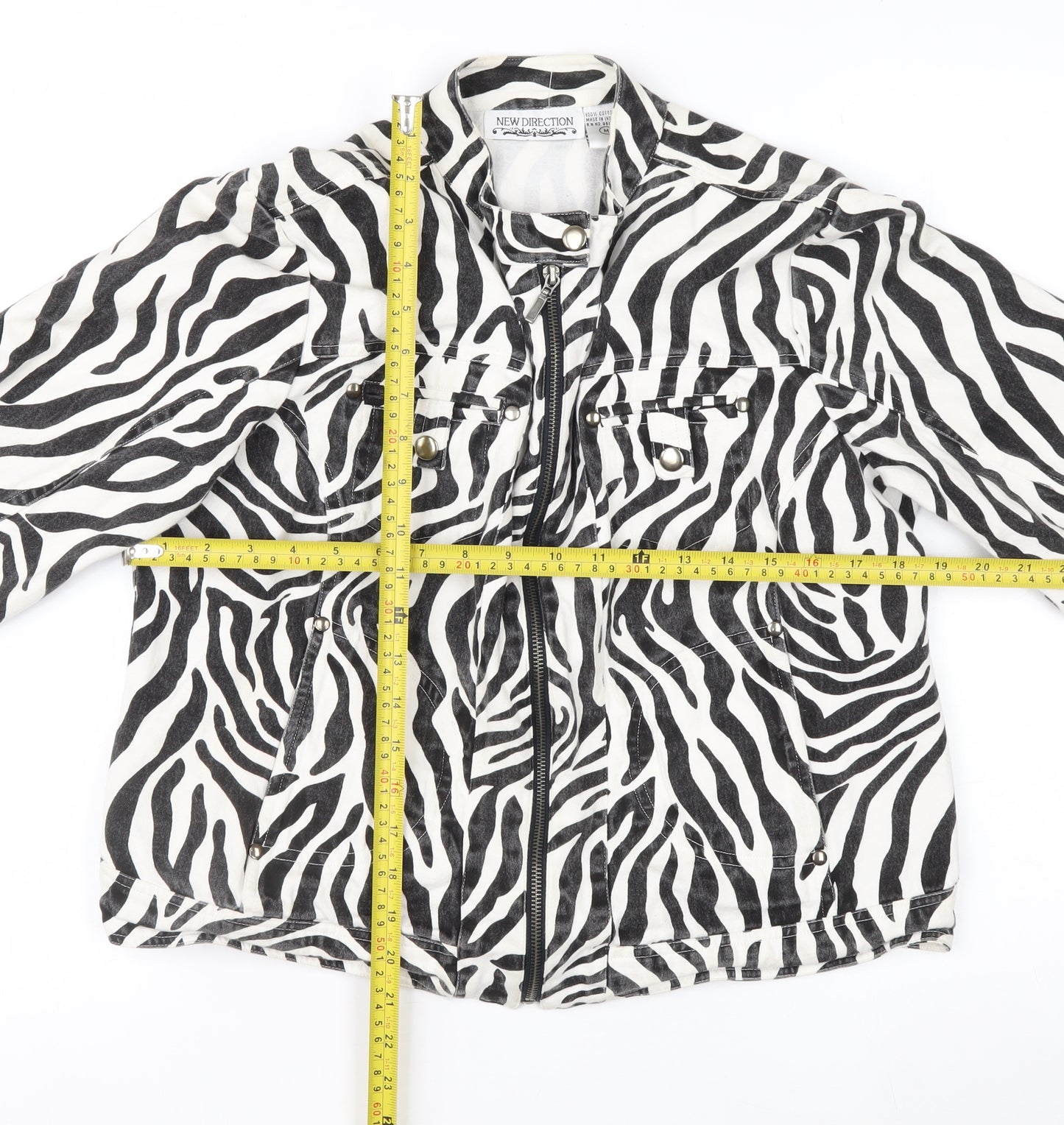 New Direction Women's Zebra Print Cotton Biker Jacket M