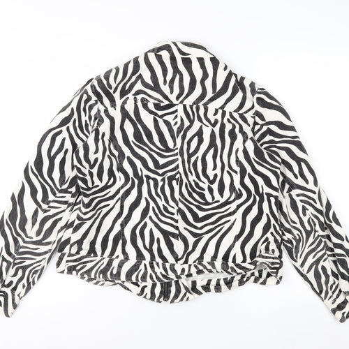 New Direction Women's Zebra Print Cotton Biker Jacket M