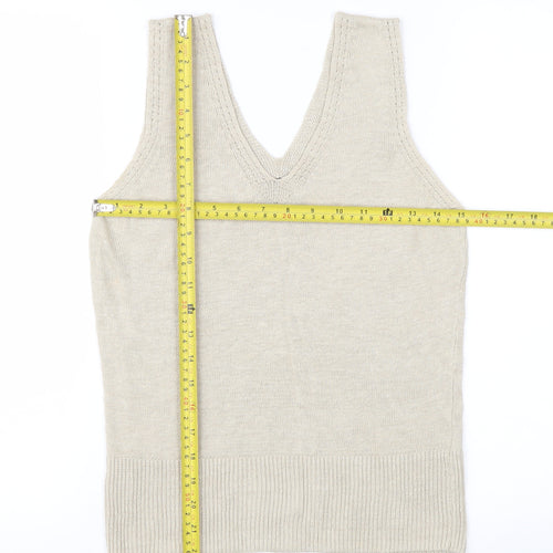 Claudia Sträter Womens Beige Linen V-Neck Sleeveless Tank Top Size 12