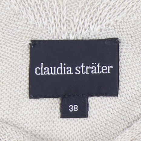 Claudia Sträter Womens Beige Linen V-Neck Sleeveless Tank Top Size 12