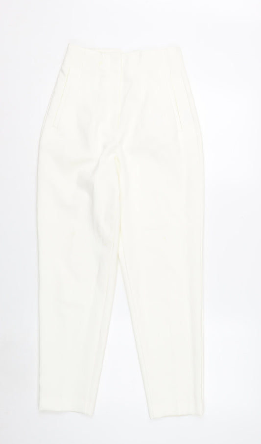 Zara Women Ivory High Rise Slim Tapered Ankle Trousers XS