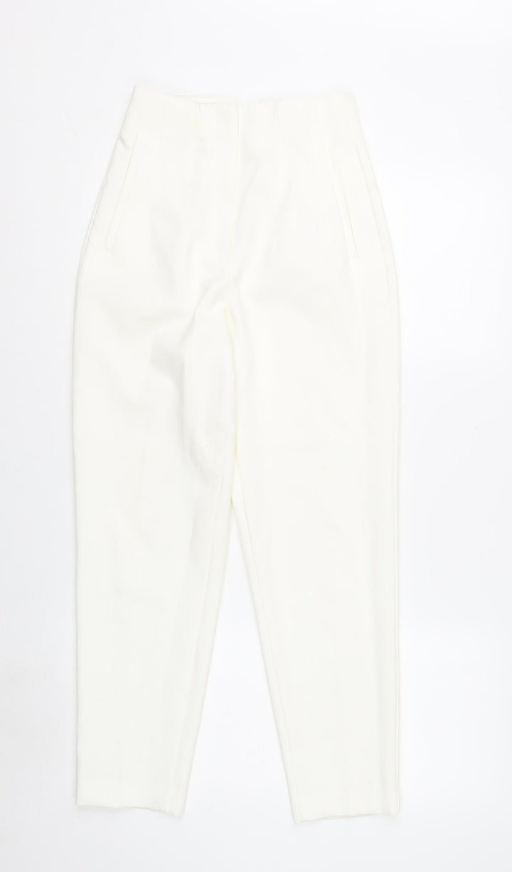 Zara Women Ivory High Rise Slim Tapered Ankle Trousers XS