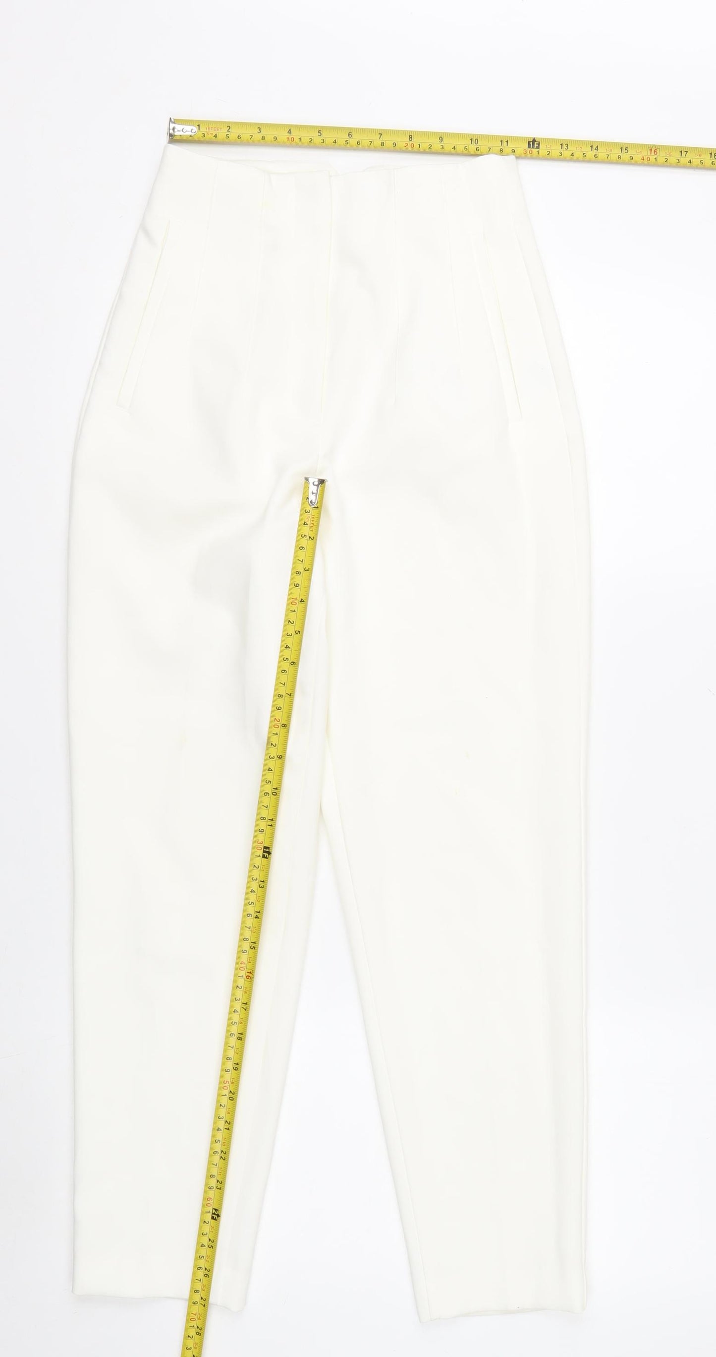 Zara Women Ivory High Rise Slim Tapered Ankle Trousers XS