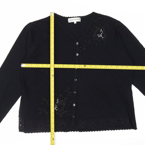 Affections Women Black L Floral Embroidered Sequin Knit Cardigan