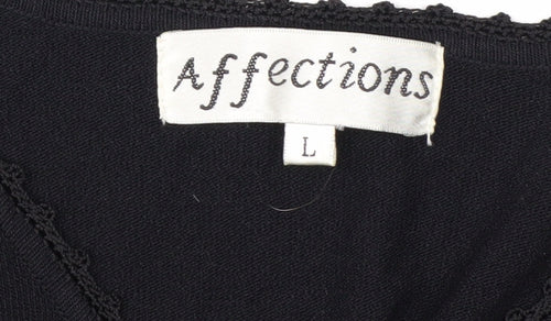 Affections Women Black L Floral Embroidered Sequin Knit Cardigan