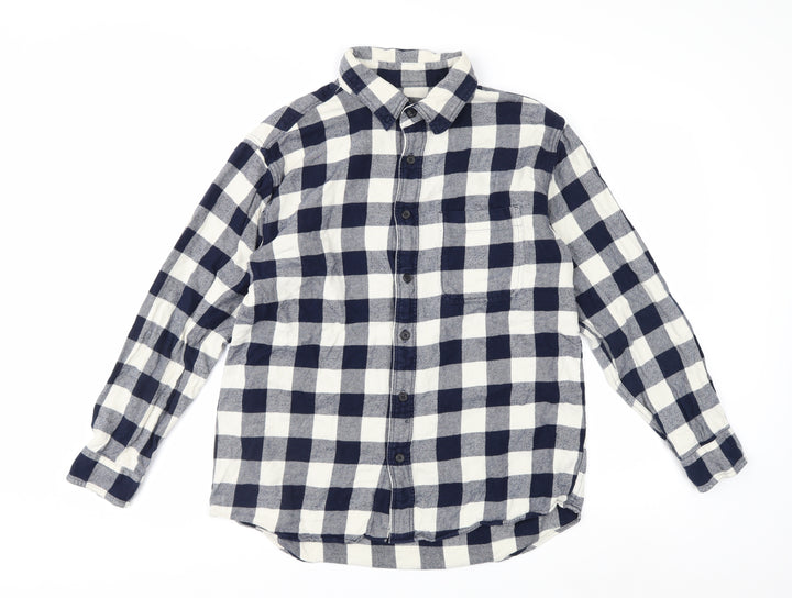 Uniqlo Men's Blue Check Flannel Button-Up Shirt Size L