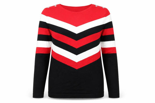 Front view of Wallis Women Red Black White Striped jumper UK 12
