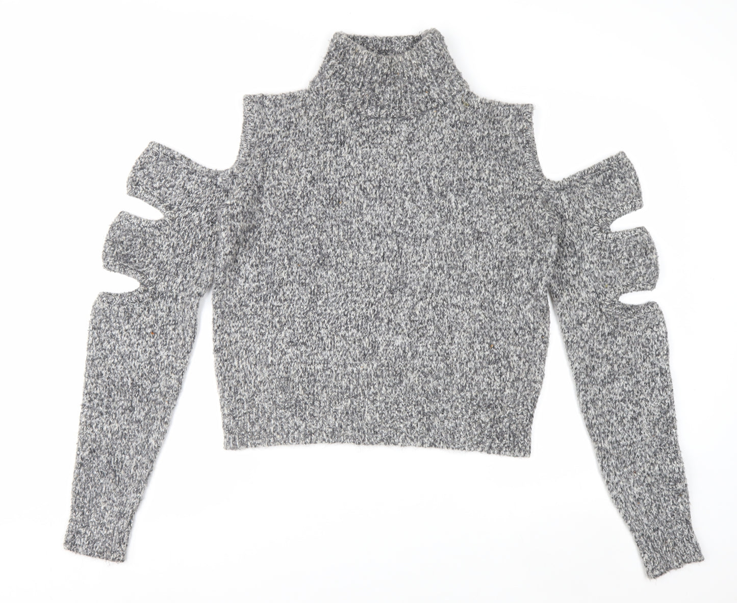 Urban Revivo Women's Grey Roll Neck Cold Shoulder Chunky Knit Jumper Size 10