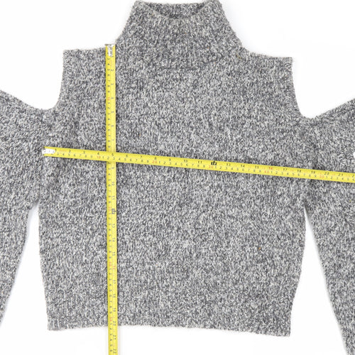 Urban Revivo Women's Grey Roll Neck Cold Shoulder Chunky Knit Jumper Size 10