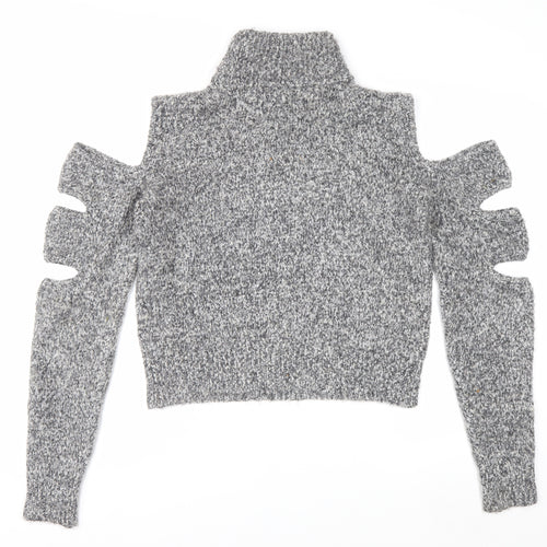 Urban Revivo Women's Grey Roll Neck Cold Shoulder Chunky Knit Jumper Size 10