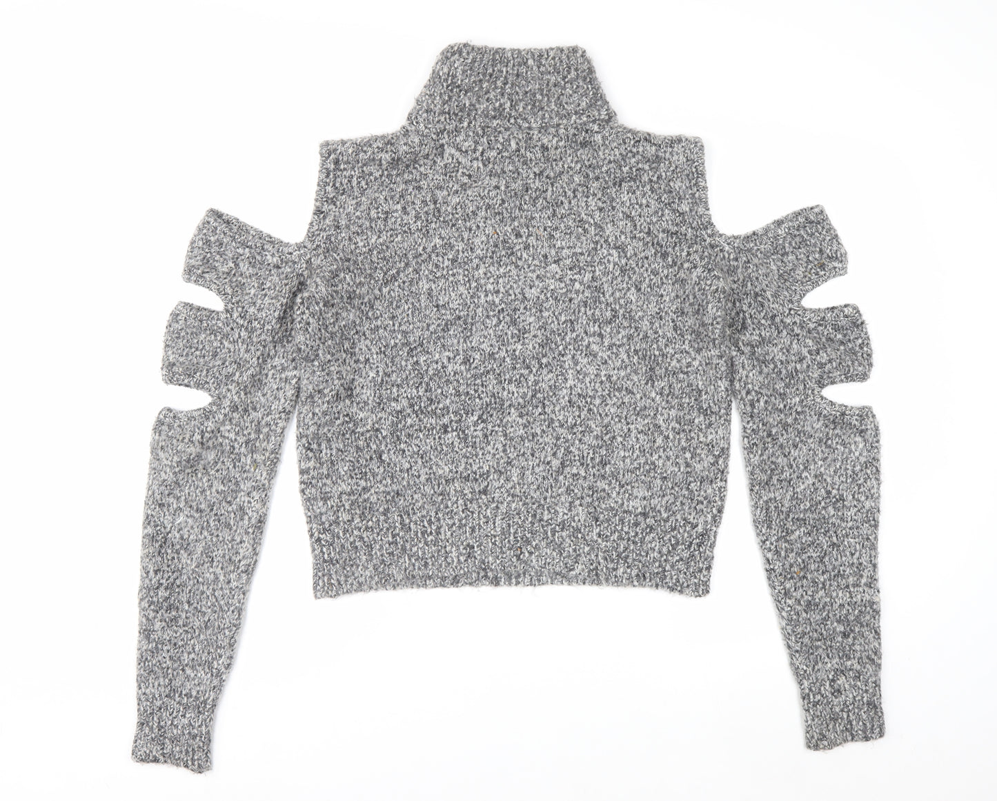 Urban Revivo Women's Grey Roll Neck Cold Shoulder Chunky Knit Jumper Size 10