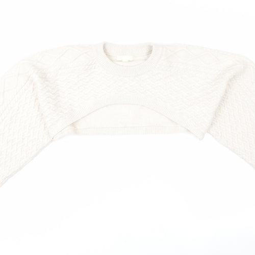 H&M Women Ivory Shrug Cable-Knit Wool Blend Jumper S
