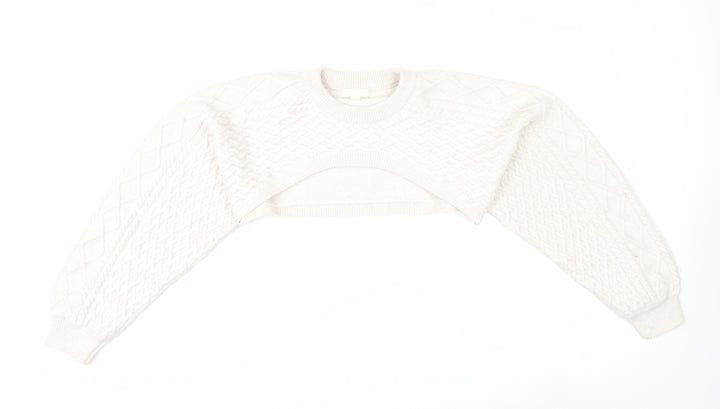 H&M Women Ivory Shrug Cable-Knit Wool Blend Jumper S