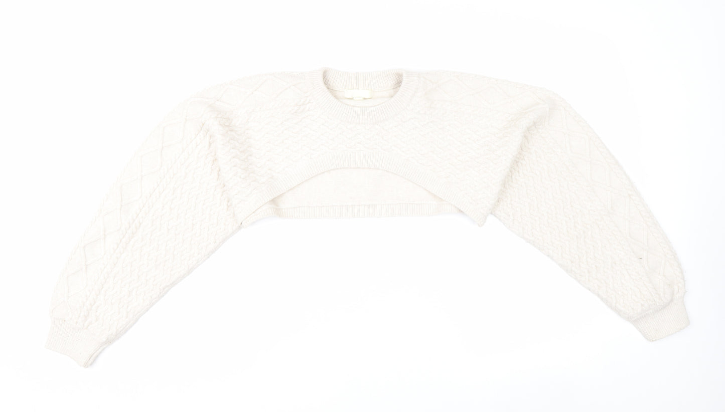 H&M Women Ivory Shrug Cable-Knit Wool Blend Jumper S