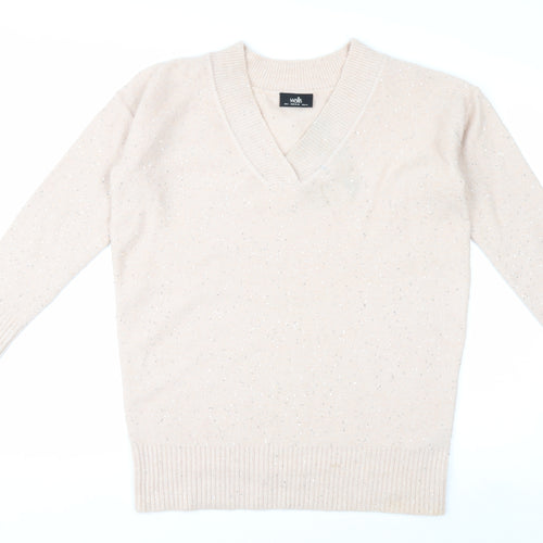 Wallis Womens Beige V-Neck Sparkle Pullover Jumper Size S