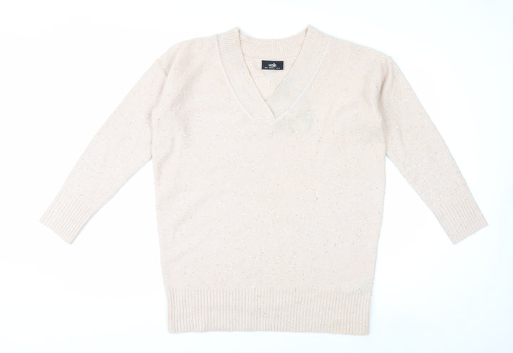 Wallis Womens Beige V-Neck Sparkle Pullover Jumper Size S