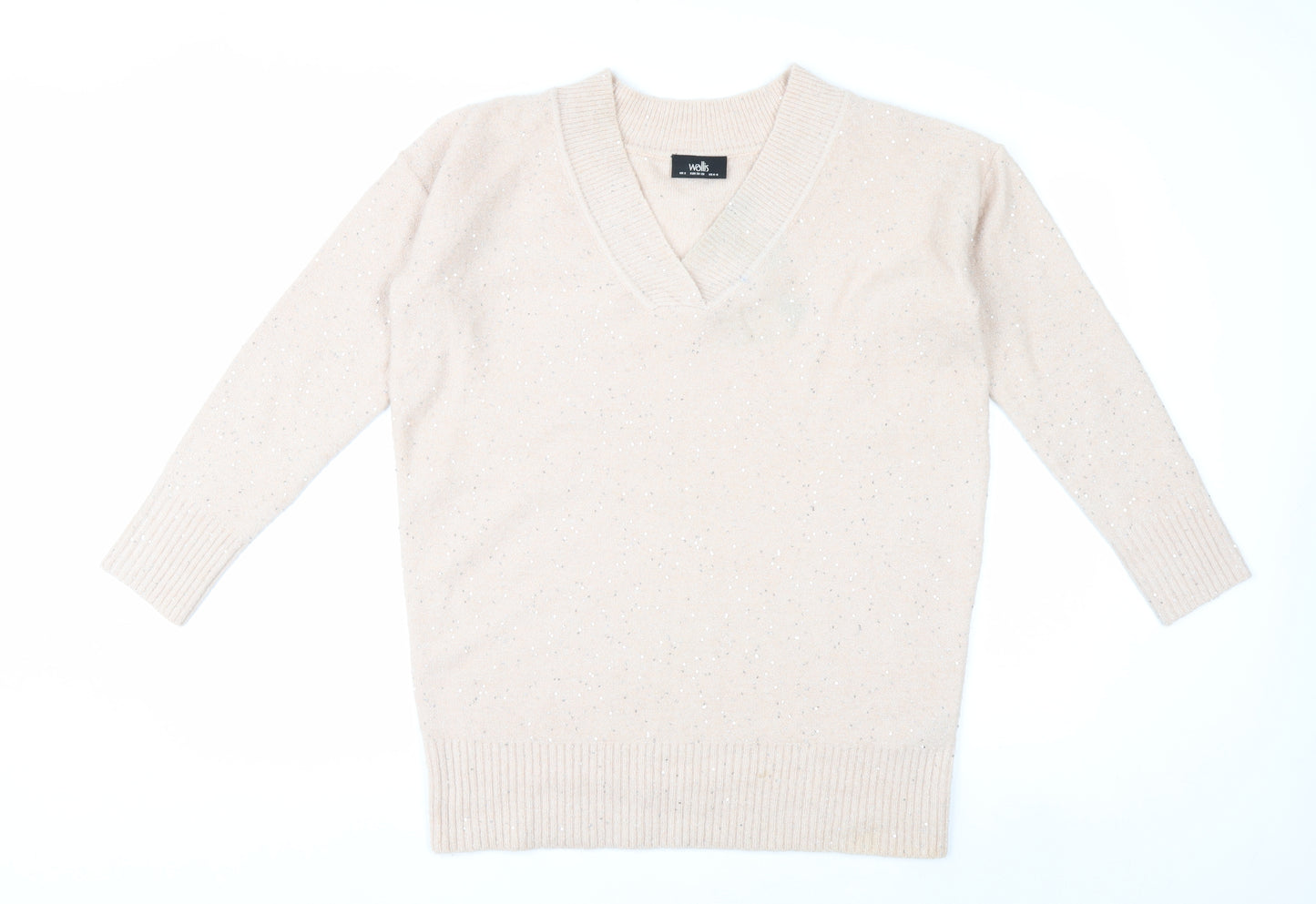Wallis Womens Beige V-Neck Sparkle Pullover Jumper Size S