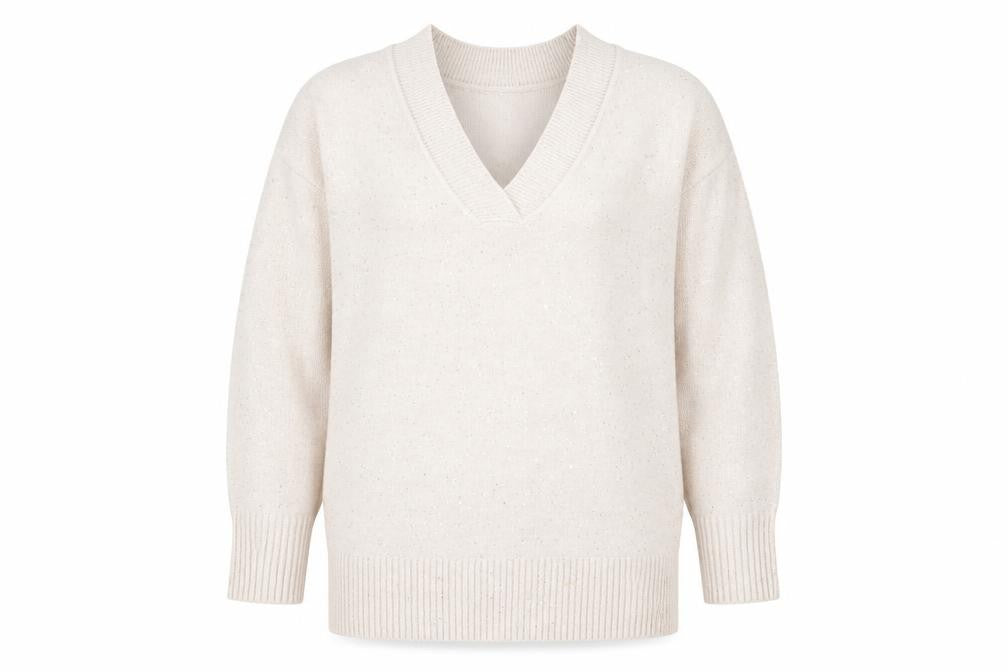 Wallis Womens Beige V-Neck Sparkle Pullover Jumper Size S
