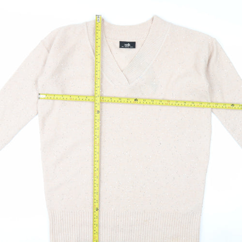 Wallis Womens Beige V-Neck Sparkle Pullover Jumper Size S