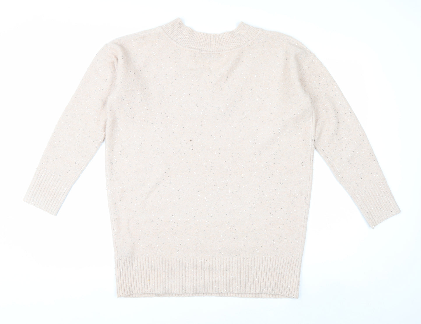 Wallis Womens Beige V-Neck Sparkle Pullover Jumper Size S