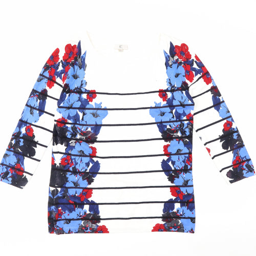 CC Women’s Multicoloured Floral Striped Knit Jumper Medium