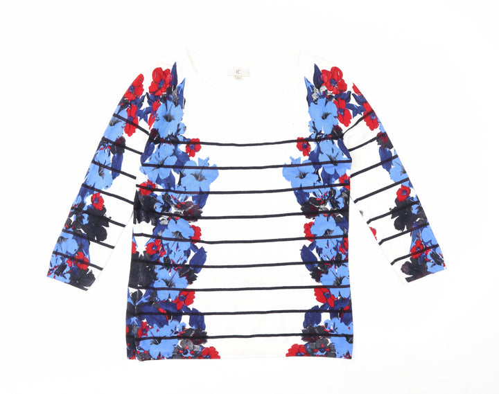 CC Women’s Multicoloured Floral Striped Knit Jumper Medium