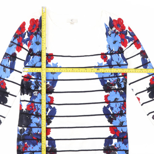 CC Women’s Multicoloured Floral Striped Knit Jumper Medium