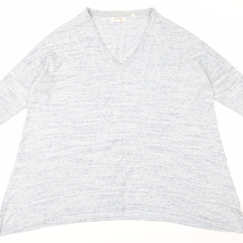 Fat Face Womens Blue V-Neck Cotton Linen Blend Relaxed Fit Jumper Size 14