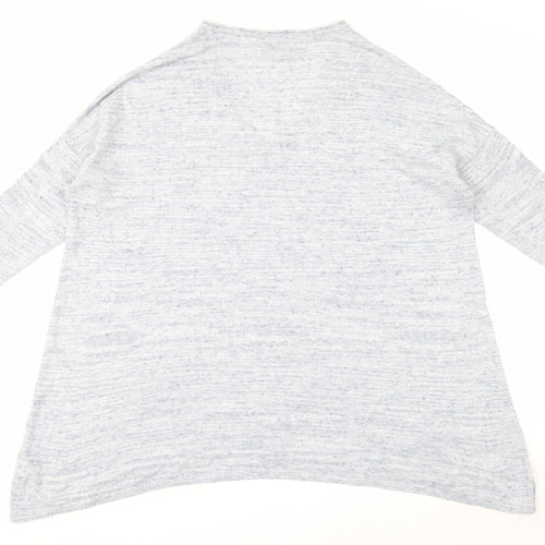 Fat Face Womens Blue V-Neck Cotton Linen Blend Relaxed Fit Jumper Size 14