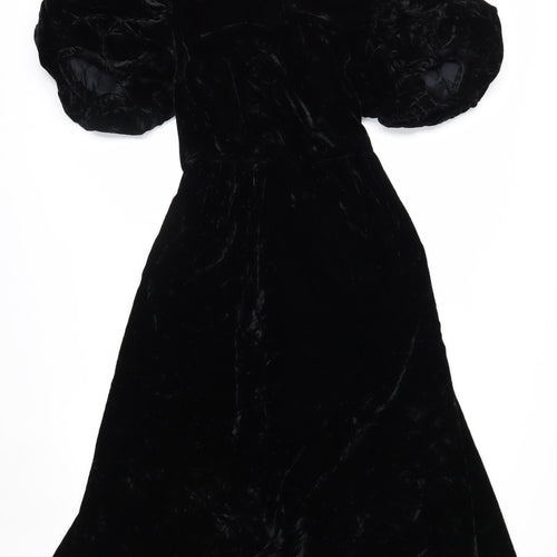Maggy London Women’s Black Velvet Puff Sleeve Midi Dress Size 8