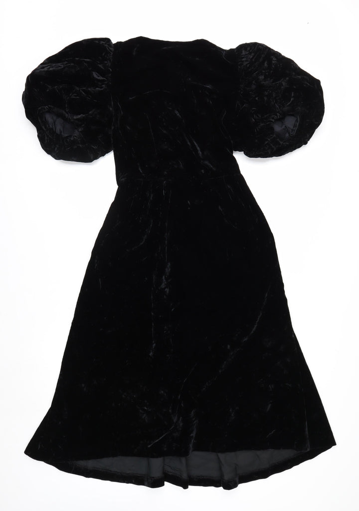 Maggy London Women’s Black Velvet Puff Sleeve Midi Dress Size 8