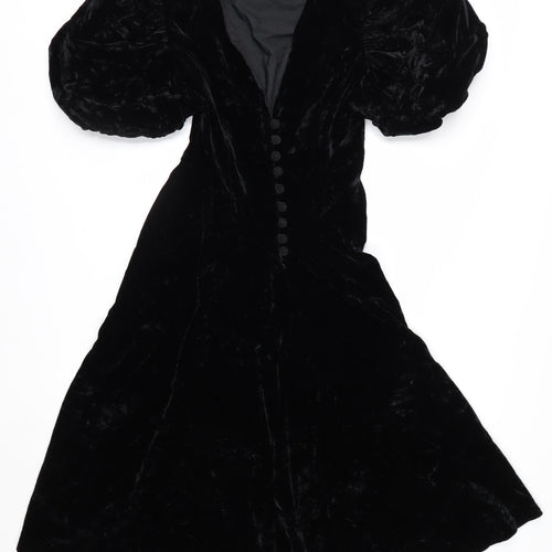 Maggy London Women’s Black Velvet Puff Sleeve Midi Dress Size 8