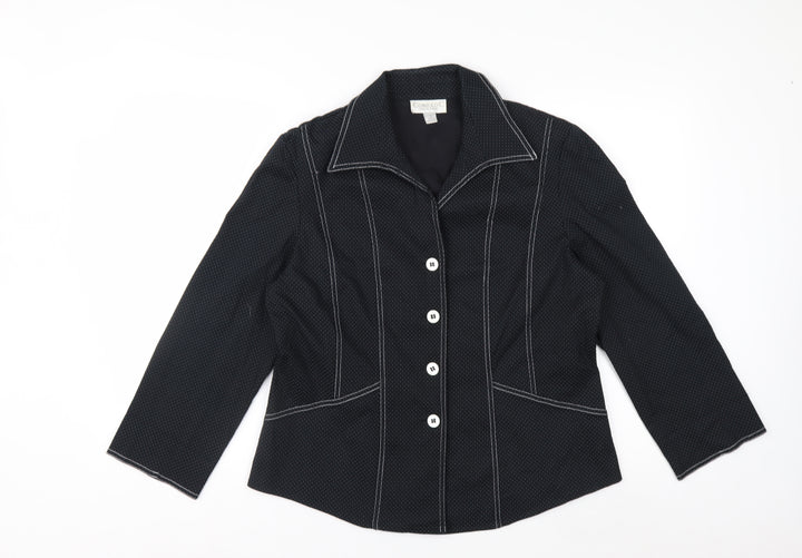 Conrad C Women's Black Size 12 Cotton Blend Button Blazer