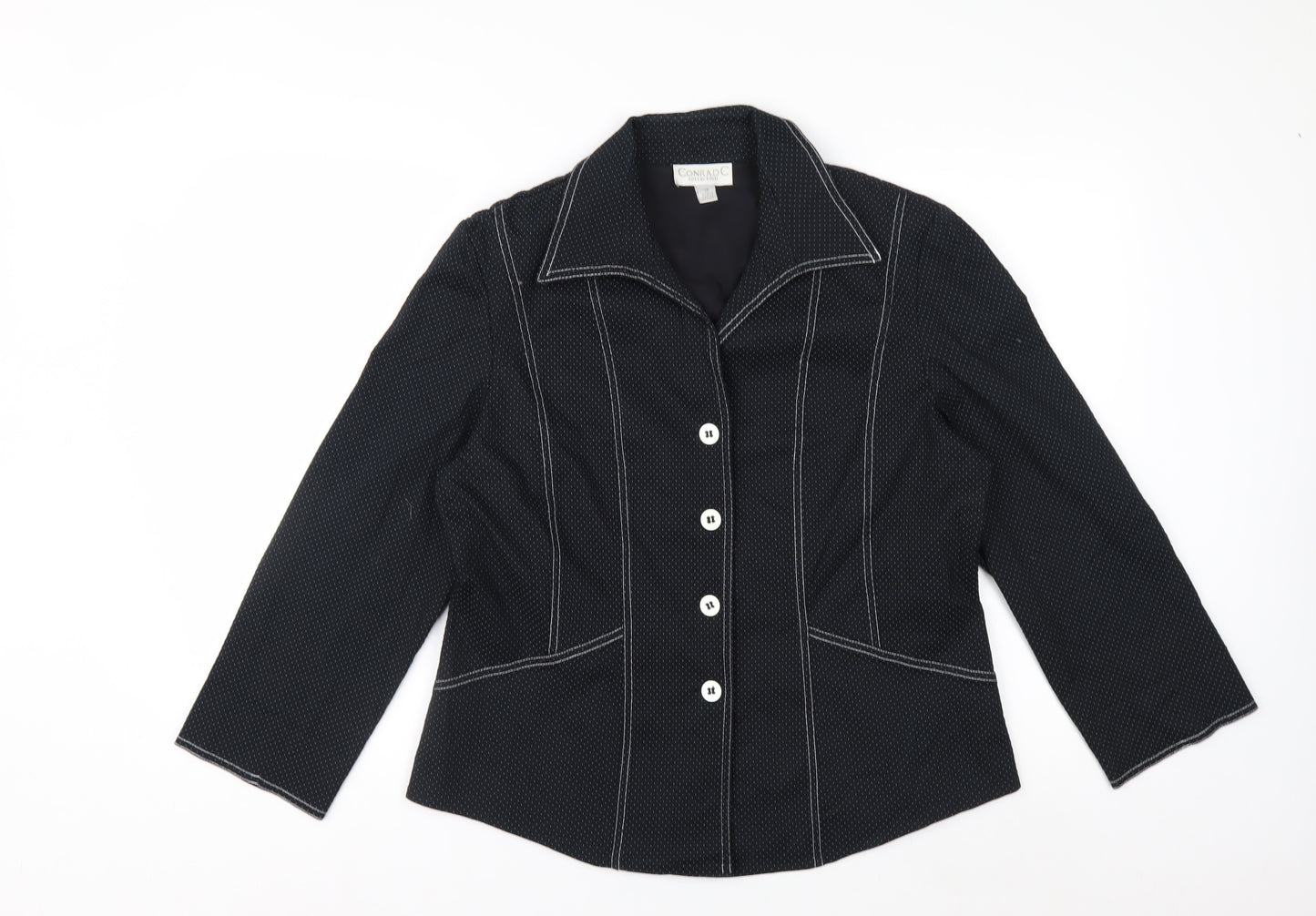 Conrad C Women's Black Size 12 Cotton Blend Button Blazer