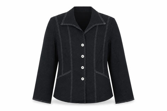 Front view of Conrad C Women's Black, size 12, Cotton Blend Button Blazer