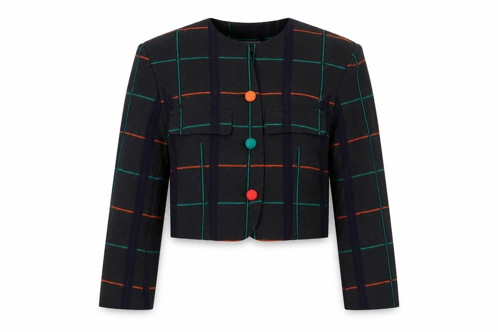 Front view of Ronfranco Women’s Multicoloured Checked Cropped Blazer, size UK 8