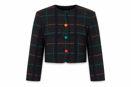 Front view of Ronfranco Women’s Multicoloured Checked Cropped Blazer, size UK 8