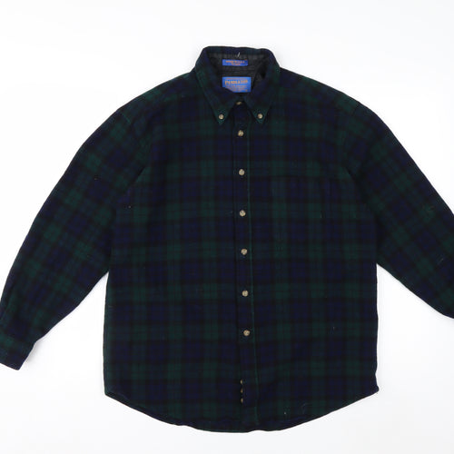 Pendleton Men's Green Plaid Wool Flannel Button-Up Shirt L