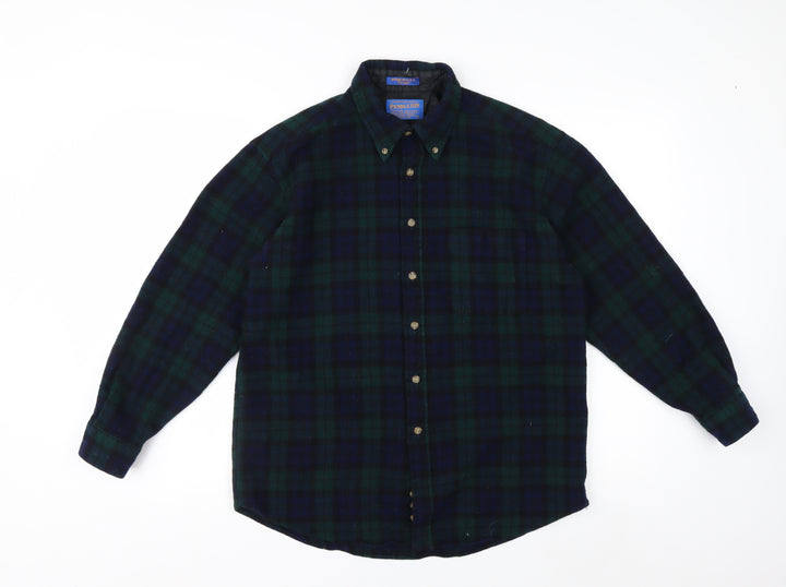 Pendleton Men's Green Plaid Wool Flannel Button-Up Shirt L