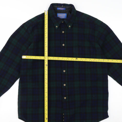 Pendleton Men's Green Plaid Wool Flannel Button-Up Shirt L