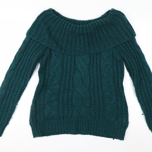Joe Browns Women Green Cable-Knit Off Shoulder Jumper Size 12
