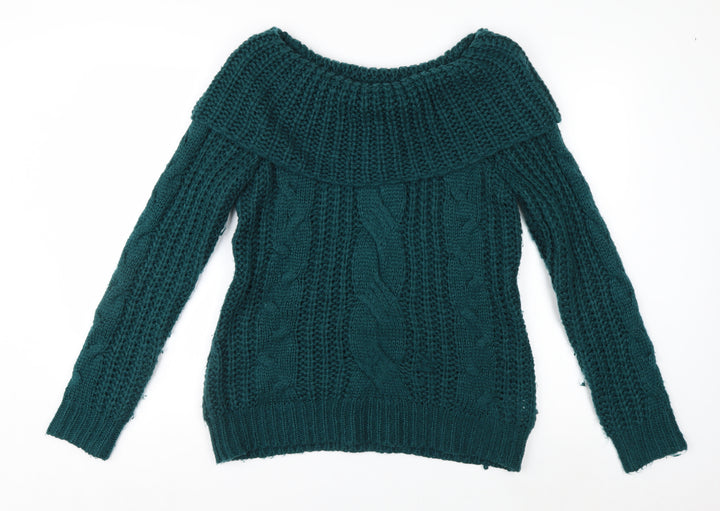 Joe Browns Women Green Cable-Knit Off Shoulder Jumper Size 12