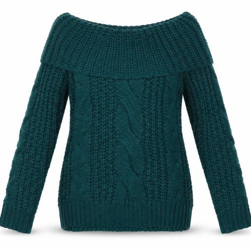 Joe Browns Women Green Cable-Knit Off Shoulder Jumper Size 12