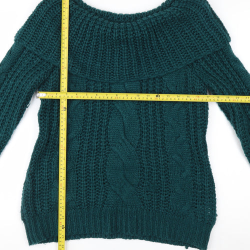 Joe Browns Women Green Cable-Knit Off Shoulder Jumper Size 12