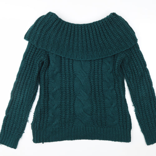 Joe Browns Women Green Cable-Knit Off Shoulder Jumper Size 12