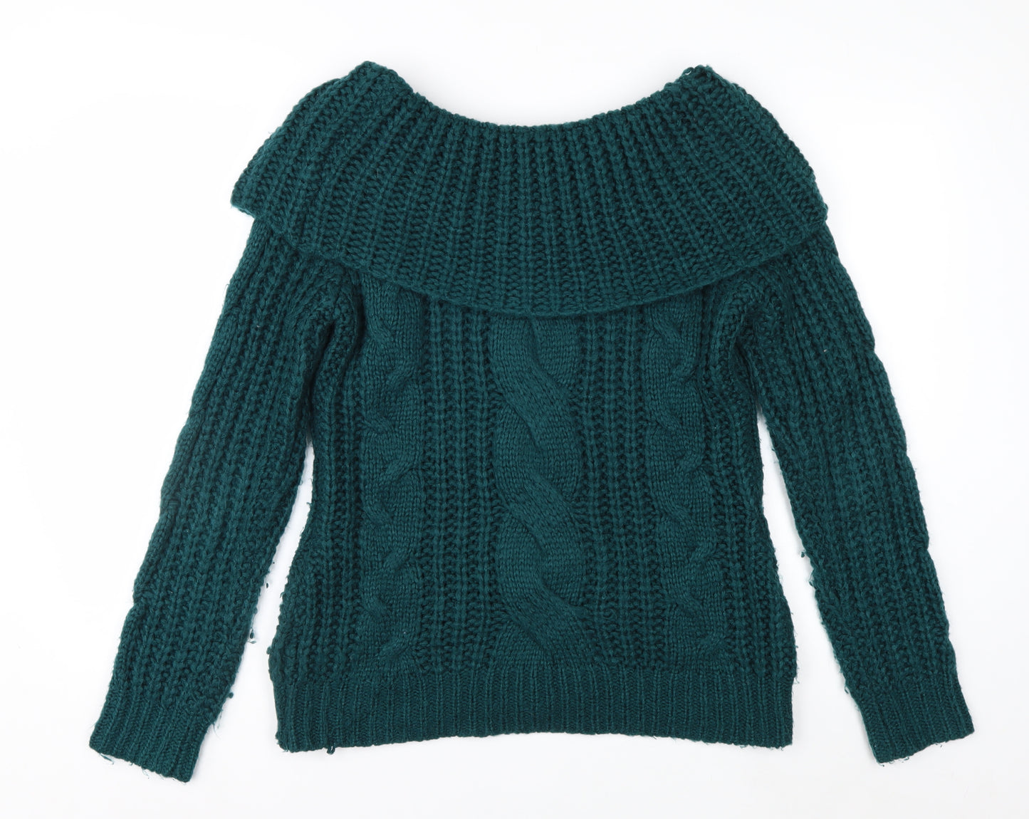 Joe Browns Women Green Cable-Knit Off Shoulder Jumper Size 12